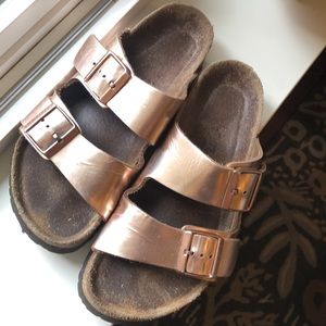 Metallic copper gold Birkenstock Sandals